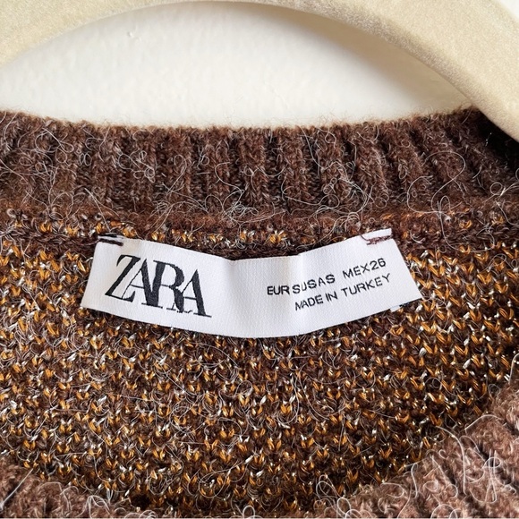 ZARA Western Cowboy Boot Nashville Horseshoe Sweater Brown Metallic Jacquard S - Picture 5 of 11